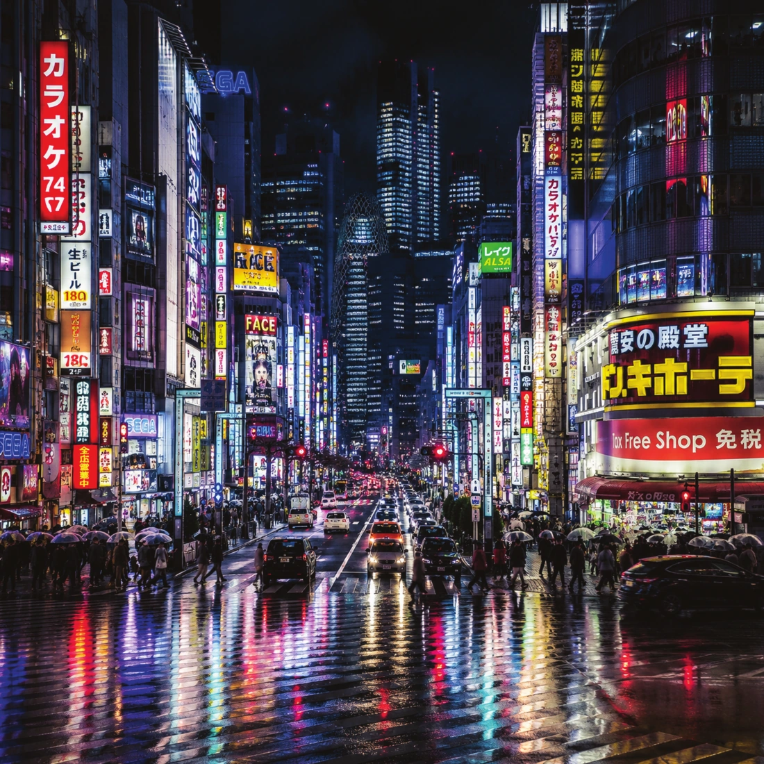 Screen rendering of the rainy neon city PDF/X-4